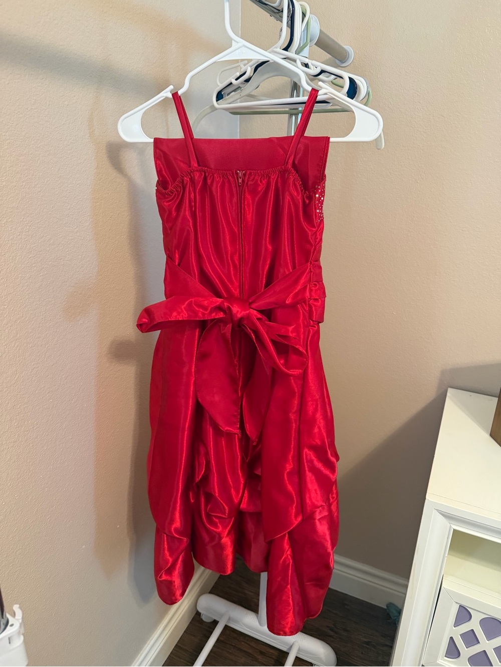 Red Satin Girls' Party Dress with Bow